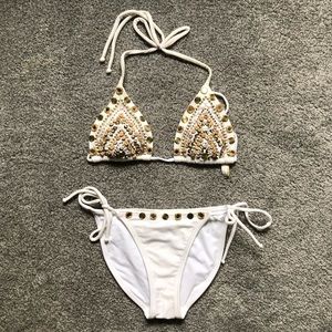 COPY - Vix White & Gold Studded String Bikini